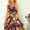 114-13 Flared dress - heart-shaped neckline - Golden leaves-1