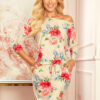 13-121 Sports dress with pockets - beige linen + red flowers-1