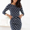 13-167 Sports dress with ties and pockets - navy blue with white polka dots-1