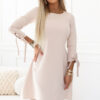 195-12 ALICE A-Line Mini Dress with Bow and Tie Sleeves - Beige-1