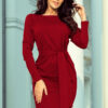 209-3 Dress with a wide tied belt - Burgundy color-1