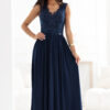 215-6 LEA long elegant maxi dress with lace top and slit on the leg - navy blue-1