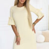 217-12 NEVA Feminine Trapeze Dress with Sleeve Ties - Pastel Yellow-1