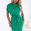 240-12 ROXI Comfortable dress with an asymmetric skirt and belt - green-1