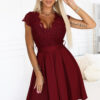 242-5 ANNA Lace dress with a neckline and flared skirt - burgundy-1