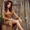 275-1 JENNY Comfortable dress with binding at the waist - caramel-1