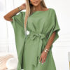 287-27 SOFIA Butterfly dress with a binding at the waist - olive color-1
