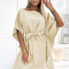 287-28 SOFIA Butterfly dress with a binding at the waist - beige-1