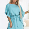 287-40 SOFIA Butterfly Dress with Waist Tie - Pastel Turquoise-1