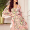 292-1 MARINA flimsy dress with a neckline - pink with flowers-1