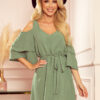 292-6 MARINA flimsy dress with a neckline - olive colour-1