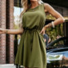 296-14 VICTORIA Sleeveless trapeze dress with a tie waist - khaki-1