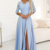 309-15 AMBER Elegant Long Lace Gown with Neckline - Sky Blue-1