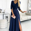 309-6 AMBER elegant lace long dress with a neckline - navy blue-1