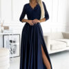 309-7 AMBER lace long satin dress with a neckline - dark blue-1