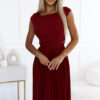 311-15 LILA Pleated dress with short sleeves - color burgundy-1