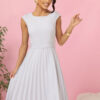 311-20 LILA Pleated dress with short sleeves and belt - gray-1