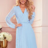 313-10 ISABELLE Pleated dress with neckline and long sleeve - light blue-1