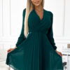 313-14 ISABELLE Pleated chiffon dress with a neckline - green-1