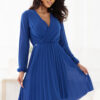 313-18 ISABELLE Elegant pleated dress with a neckline and long sleeves - cornflower blue-1