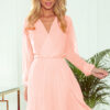 313-2 ISABELLE Pleated dress with neckline and long sleeve - peach color-1