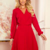 313-5 ISABELLE Pleated dress with neckline and long sleeve - Red-1