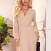 313-9 ISABELLE Pleated dress with neckline and long sleeve - beige-1