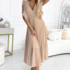 315-6 EMILY Pleated dress with ruffles on the shoulders and neckline - beige-1