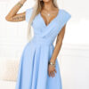 348-12 SCARLETT - flared midi dress with envelope neckline and belt - light blue-1