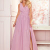 362-3 JUSTINE Long dress with a neckline and a tie - dirty pink-1