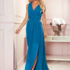 362-4 JUSTINE Long dress with a neckline and a tie - blue-1