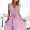 374-3 POLINA Pleated dress with a neckline and frills - dirty pink-1