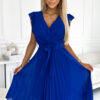 374-4 POLINA Pleated dress with a neckline and frills - royal blue-1