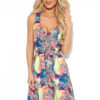 377-3 A trapezoidal dress with a neckline - colorful pattern-1