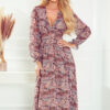 378-1 Chiffon midi dress - brown boho pattern-1