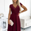 381-5 LINDA - chiffon dress with lace neckline - Burgundy color-1