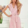 385-1 WENDY Pleated dress with an envelope neckline - powder pink-1