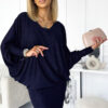 402-1 Bat dress with a neckline - navy blue with glitter-1