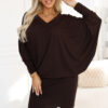 402-9 Comfortable batwing dress with long sleeves - chocolate-1