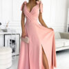 405-3 ELENA Long dress with a neckline and ties on the shoulders - dirty pink-1