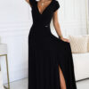 411-12 CRYSTAL long shimmering dress with a neckline - black-1