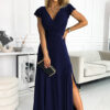411-3 CRYSTAL long shimmering dress with a neckline - navy blue-1