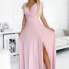 411-6 CRYSTAL long shimmering dress with a neckline - dirty pink-1
