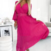 414-4 KLARA pleated dress with a belt and a neckline - fuchsia-1