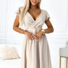 425-7 MATILDE Dress with a neckline and short sleeves - beige color-1