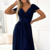 425-8 MATILDE Dress with a neckline and short sleeves - navy blue with glitter-1