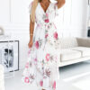 434-6 LISA Pleated midi dress with a neckline and frills - spring flowers on a white background-1