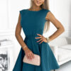 442-2 Flared dress with small sleeves - sea ​​color-1