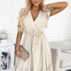 455-1 CORNELIA dress with frill, neckline and tie - beige-1
