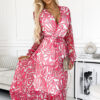 476-1 ENRICA Dress with a neckline and long sleeves - PINK WAVES - mesh-1